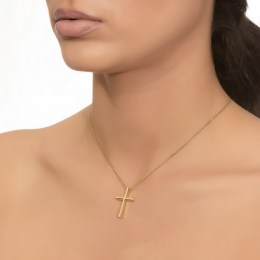 κίτρινος χρυσός γυναικείος σταυρός ζιργκόν ST11100946(a)
