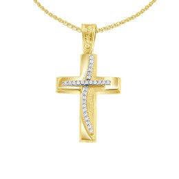 κίτρινος χρυσός γυναικείος σταυρός ζιργκόν ST11101039