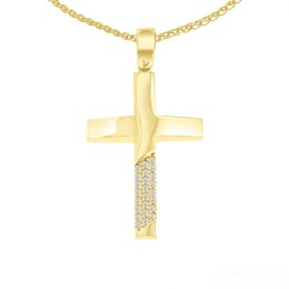 κίτρινος χρυσός γυναικείος σταυρός ζιργκόν ST12100986
