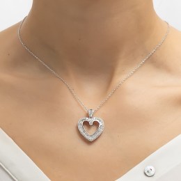 κολιέ ασημένιο γυναικείο καρδιά ζιργκόν KL21200310(b)