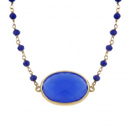 κολιέ γυναικείο επίχρυσο ασημένιο μπλε πέτρες KL21100092