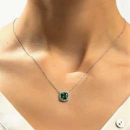 κολιέ λευκόχρυσο γυναικείο πράσινη πέτρα KL11200434(b)