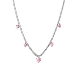 Κολιέ Loisir Happy Hearts ασημί ροζ ζιργκόν καρδιές 01L15-01686