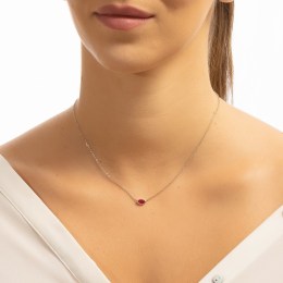 κολιέ ροζ επίχρυσο ασημένιο γυναικείο κόκκινη πέτρα KL21300214(a)