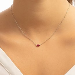 κολιέ ροζ επίχρυσο ασημένιο γυναικείο κόκκινη πέτρα KL21300214(b)