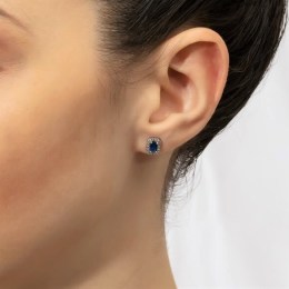 λευκόχρυσα γυναικεία σκουλαρίκια μπλε ζιργκόν SK11200541(b)