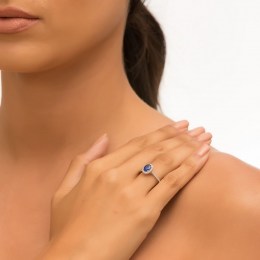 λευκόχρυσο δαχτυλίδι ροζέτα μπλε ζιργκόν D11200851(a)