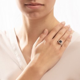 λευκόχρυσο γυναικείο δαχτυλίδι ροζέτα μαύρη D11201042(a)