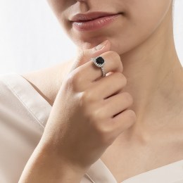 λευκόχρυσο γυναικείο δαχτυλίδι ροζέτα μαύρη D11201042(b)