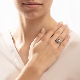 λευκόχρυσο γυναικείο δαχτυλίδι ροζέτα μπλε D11201040(b)