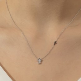 λευκόχρυσο γυναικείο κολιέ δύο σταυρούς KL11200551(b)