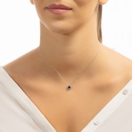 λευκόχρυσο γυναικείο κολιέ μπλε ζιργκόν KL11200512(a)