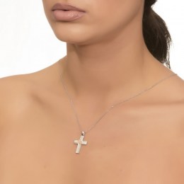 λευκόχρυσος γυναικείος σταυρός διπλής όψεως ST11400766(b)
