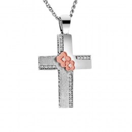λευκόχρυσος γυναικείος σταυρός διπλής όψεως ST11400766