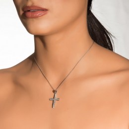 λευκόχρυσος γυναικείος σταυρός διπλής όψης ST11200504(b)