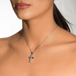 λευκόχρυσος γυναικείος σταυρός διπλής όψης ST11200509(b)