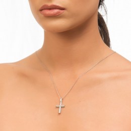 λευκόχρυσος γυναικείος σταυρός ζιργκόν ST11200253(a)