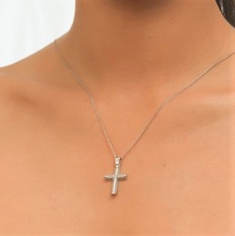 λευκόχρυσος γυναικείος σταυρός ζιργκόν ST11200253(b)