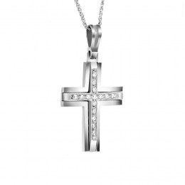 λευκόχρυσος γυναικείος σταυρός ζιργκόν ST11200041