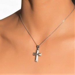 λευκόχρυσος γυναικείος σταυρός ζιργκόν ST11200128(b)