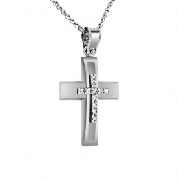 λευκόχρυσος γυναικείος σταυρός ζιργκόν ST11200498