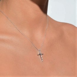 λευκόχρυσος γυναικείος σταυρός ζιργκόν ST11200854(b)