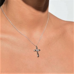 λευκόχρυσος γυναικείος σταυρός ζιργκόν ST11200889(b)