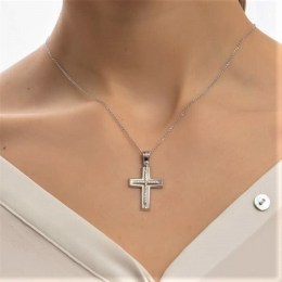 λευκόχρυσος γυναικείος σταυρός ζιργκόν ST11200918(b)