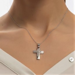 λευκόχρυσος γυναικείος σταυρός ζιργκόν ST11200920(b)