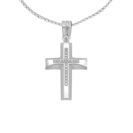 λευκόχρυσος γυναικείος σταυρός ζιργκόν ST11200928