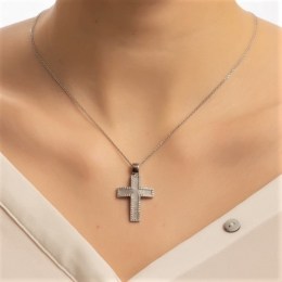 λευκόχρυσος γυναικείος σταυρός ζιργκόν ST11200976(b)