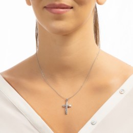 λευκόχρυσος γυναικείος σταυρός ζιργκόν ST11200998(a)
