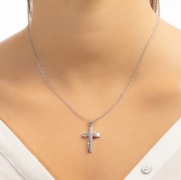 λευκόχρυσος γυναικείος σταυρός ζιργκόν ST11200998(b)