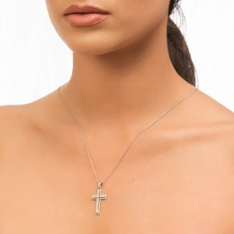 λευκόχρυσος γυναικείος σταυρός ζιργκόν ST11400247(a)