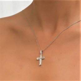 λευκόχρυσος γυναικείος σταυρός ζιργκόν ST12200944(b)