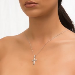 λευκόχρυσος γυναικείος σταυρός ζιργκόν ST12200947(a)