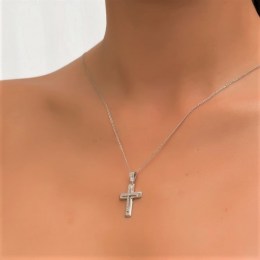 λευκόχρυσος γυναικείος σταυρός ζιργκόν ST12200947(b)