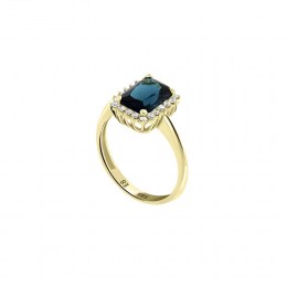 μονόπετρο κίτρινο χρυσό δαχτυλίδι μπλε ζιργκόν D11100856