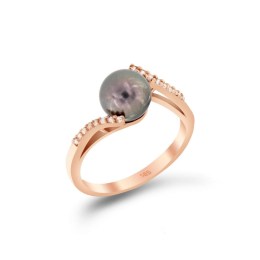 ροζ χρυσό δαχτυλίδι μαύρο μαργαριτάρι D11300769