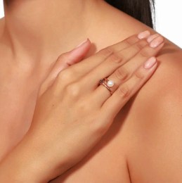 ροζ χρυσό γυναικείο δαχτυλίδι μαργαριτάρι D11300770(b)