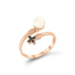 ροζ χρυσό γυναικείο δαχτυλίδι μαργαριτάρι D11300770