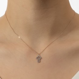 ροζ χρυσό γυναικείο κολιέ σταυρός ζιργκόν KL11300425(b)