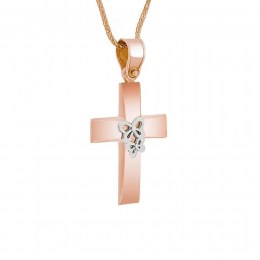 ροζ χρυσός γυναικείος σταυρός πεταλούδες ST11300261