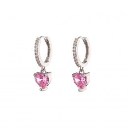 σκουλαρίκια Loisir Happy Hearts ροζ καρδιά ζιργκόν 03L15-01099