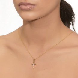 σταυρός γυναικείος κίτρινος χρυσός ζιργκόν ST11400181(a)