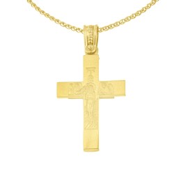 βαπτιστικός κίτρινος χρυσός σταυρός δύο όψεων ST11101013(a)