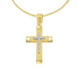 βαπτιστικός κίτρινος χρυσός σταυρός δύο όψεων ST11101013