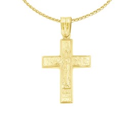 βαπτιστικός κίτρινος χρυσός σταυρός δύο όψεων ST11400968(a)