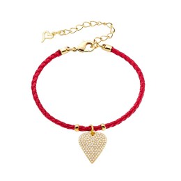 βραχιόλι Loisir Amulet επίχρυσο κόκκινο κορδόνι καρδιά ζιργκόν 02L15-01537