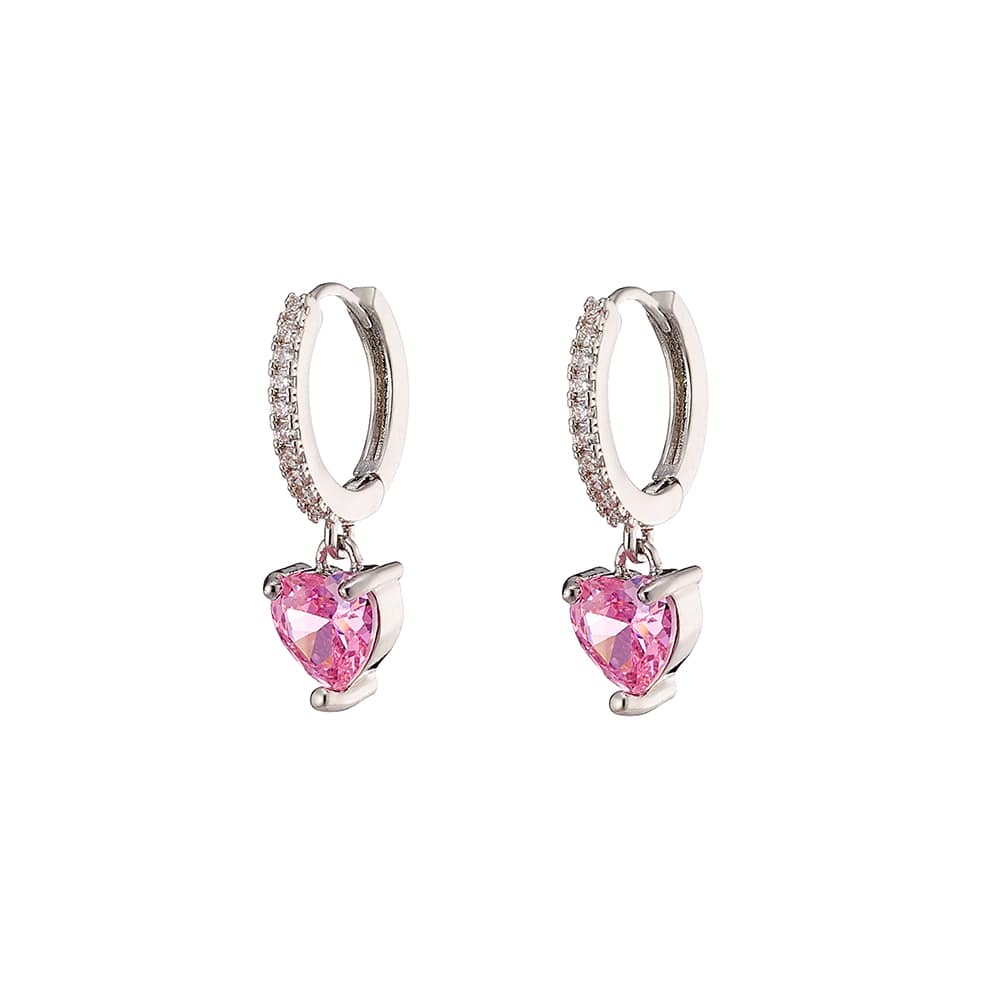 σκουλαρίκια Loisir Happy Hearts ροζ καρδιά ζιργκόν 03L15-01099